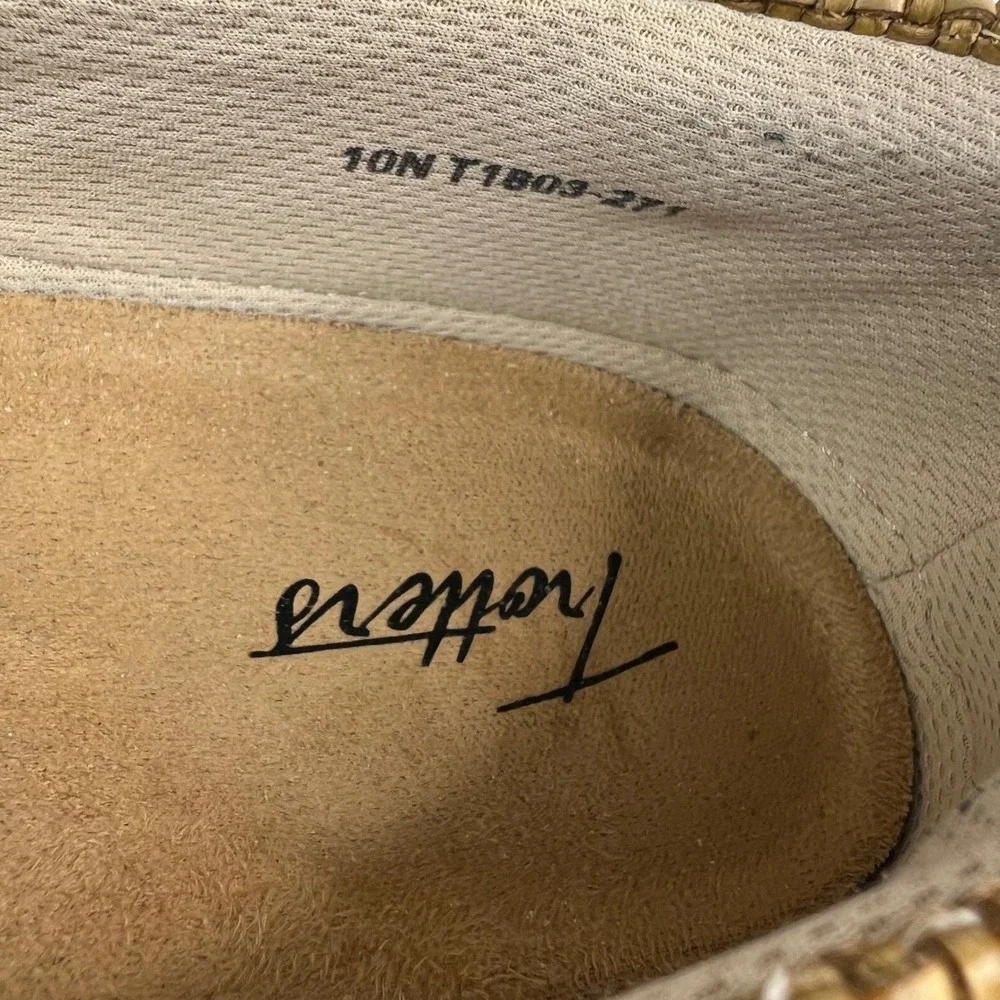 Trotters Woven Espadrille Slip On Flats Tan Brown Leather‎ Accent Women Size 10N